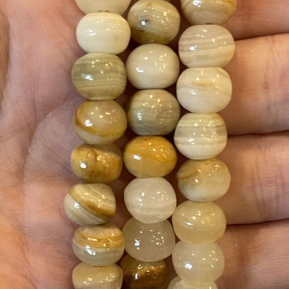 Neutral Brown Tan Banded Agate Bead Infinite Strand Necklace 30”L Natural Stone - Picture 4 of 5